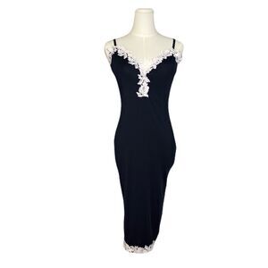 Womens Navy Lace Bodycon Slip Dress Size Small Feminine Dainty Floral Dark Fairy